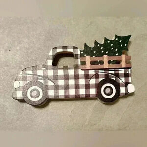 CHRISTMAS Truck Tree Wooden Decor Black & White